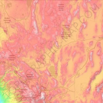 Carte topographique Washoe County, altitude, relief