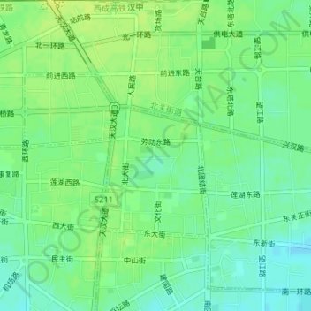Carte topographique 东大街, altitude, relief