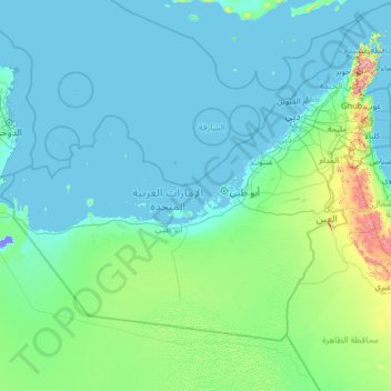 Carte topographique Émirats arabes unis, altitude, relief