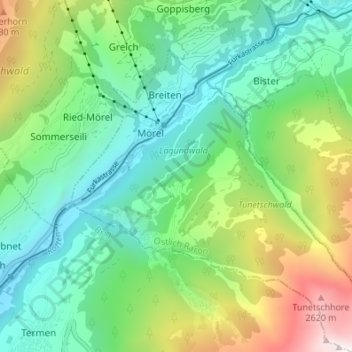 Carte topographique Mörel-Filet, altitude, relief