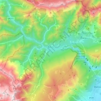 Carte topographique Barcis, altitude, relief