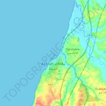 Carte topographique Assilah, altitude, relief