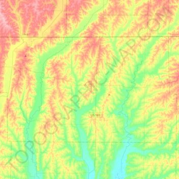 Carte topographique Worth County, altitude, relief