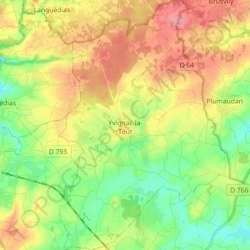Carte topographique Yvignac-la-Tour, altitude, relief