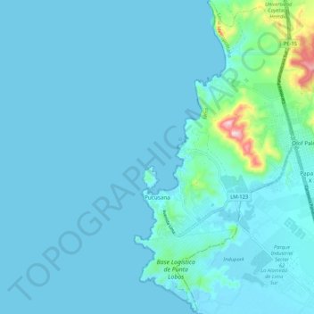 Carte topographique Pucusana, altitude, relief
