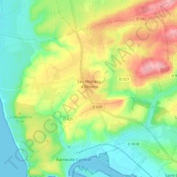 Carte topographique Les Moitiers-d'Allonne, altitude, relief