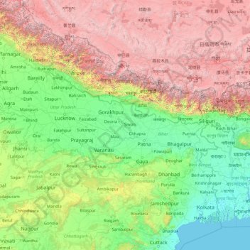 Carte topographique Gange, altitude, relief
