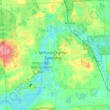 Carte topographique Milford Charter Township, altitude, relief