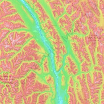 Carte topographique Area F (Columbia Lake/Windermere Lake), altitude, relief