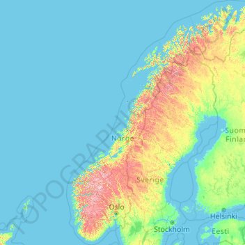 Carte topographique Noruega, altitude, relief