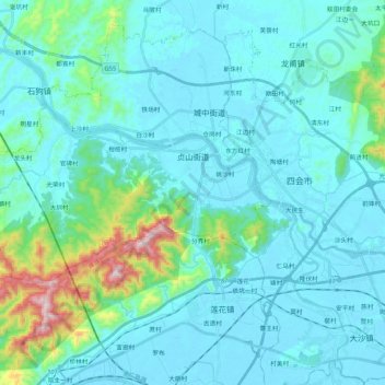 Carte topographique 贞山街道, altitude, relief