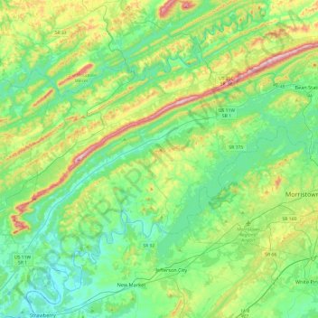 Carte topographique Grainger County, altitude, relief