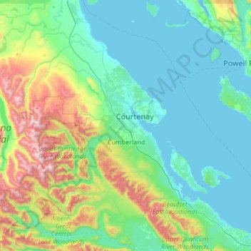 Carte topographique Comox Valley Regional District, altitude, relief