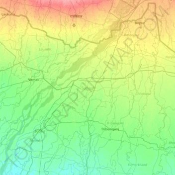 Carte topographique Supaul, altitude, relief