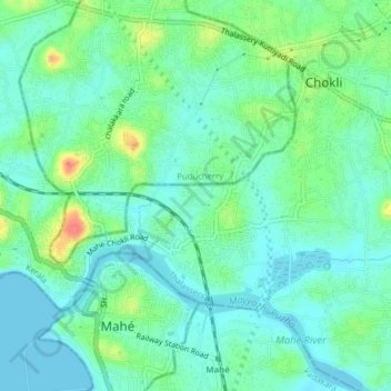 Carte topographique New Mahe, altitude, relief