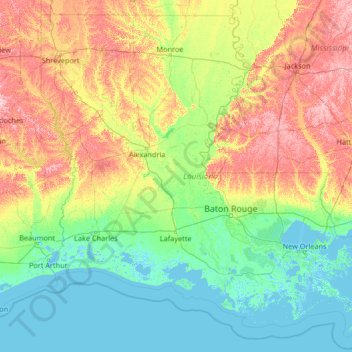Carte topographique Louisiana, altitude, relief
