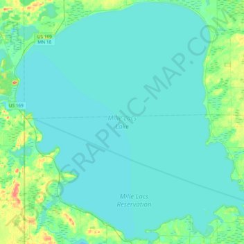 Carte topographique Mille Lacs Lake, altitude, relief