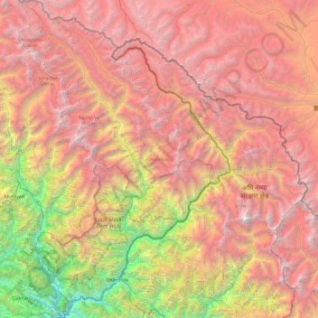 Carte topographique Dharchula district (India), altitude, relief