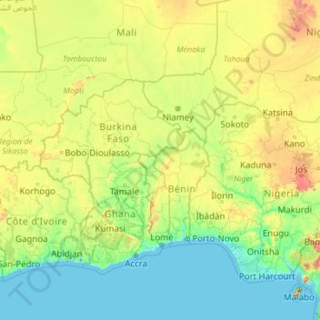 Carte topographique Niger, altitude, relief