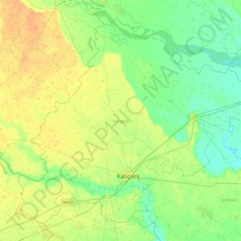 Carte topographique Kasganj, altitude, relief