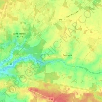 Carte topographique Pontigné, altitude, relief
