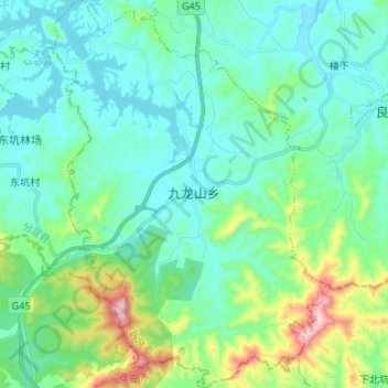 Carte topographique 九龙山乡, altitude, relief