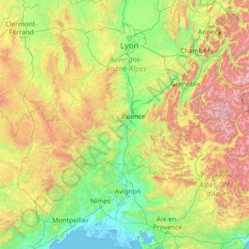 Carte topographique Rhone, altitude, relief