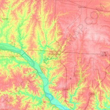 Carte topographique Boone County, altitude, relief