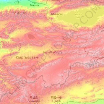 Carte topographique Province de Naryn, altitude, relief