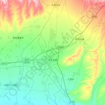 Carte topographique 清水河镇, altitude, relief