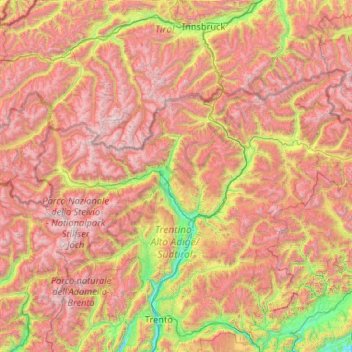 Carte topographique Bolzano - Bozen, altitude, relief