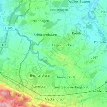 Carte topographique Leopoldshöhe, altitude, relief
