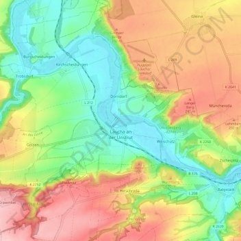 Carte topographique Laucha an der Unstrut, altitude, relief