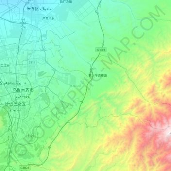 Carte topographique 水磨沟区, altitude, relief