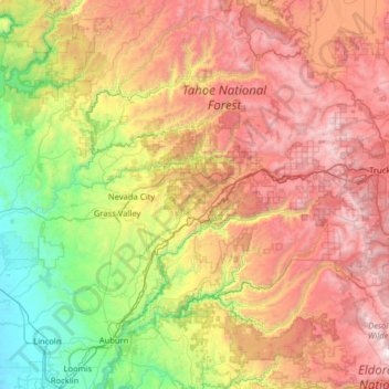 Carte topographique Nevada County, altitude, relief