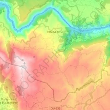 Carte topographique Parada de Sil, altitude, relief