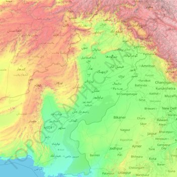 Carte topographique Indus, altitude, relief