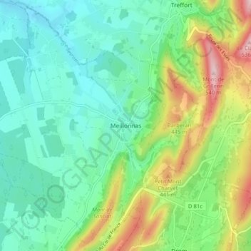 Carte topographique Meillonnas, altitude, relief