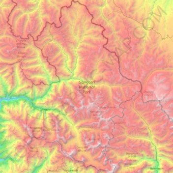 Carte topographique Gangotri National Park, altitude, relief