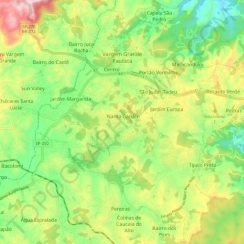 Carte topographique Vargem Grande Paulista, altitude, relief