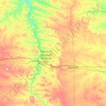 Carte topographique Billings County, altitude, relief