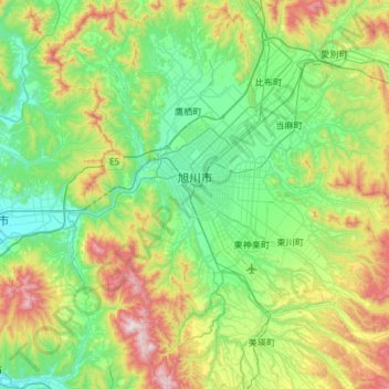Carte topographique Asahikawa, altitude, relief