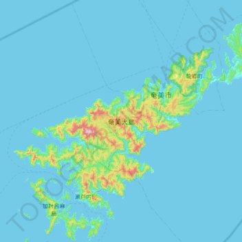 Carte topographique Amamioshima, altitude, relief