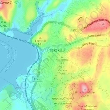 Carte topographique City of Peekskill, altitude, relief