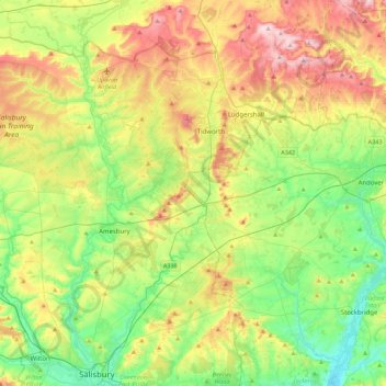 Carte topographique River Bourne (Wiltshire), altitude, relief