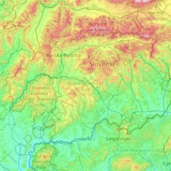 Carte topographique Région de Banská Bystrica, altitude, relief