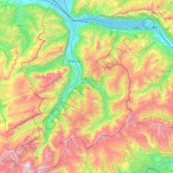 Carte topographique Glaris, altitude, relief