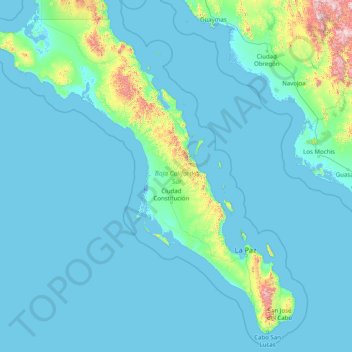Carte topographique Baja California Sur, altitude, relief