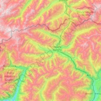 Carte topographique Wipptal - Alta Vall'Isarco, altitude, relief