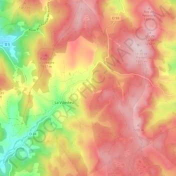 Carte topographique La Villedieu, altitude, relief
